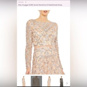 Mac Duggal 5496 blush beaded, hand-stitched long gown. Round, high neckline